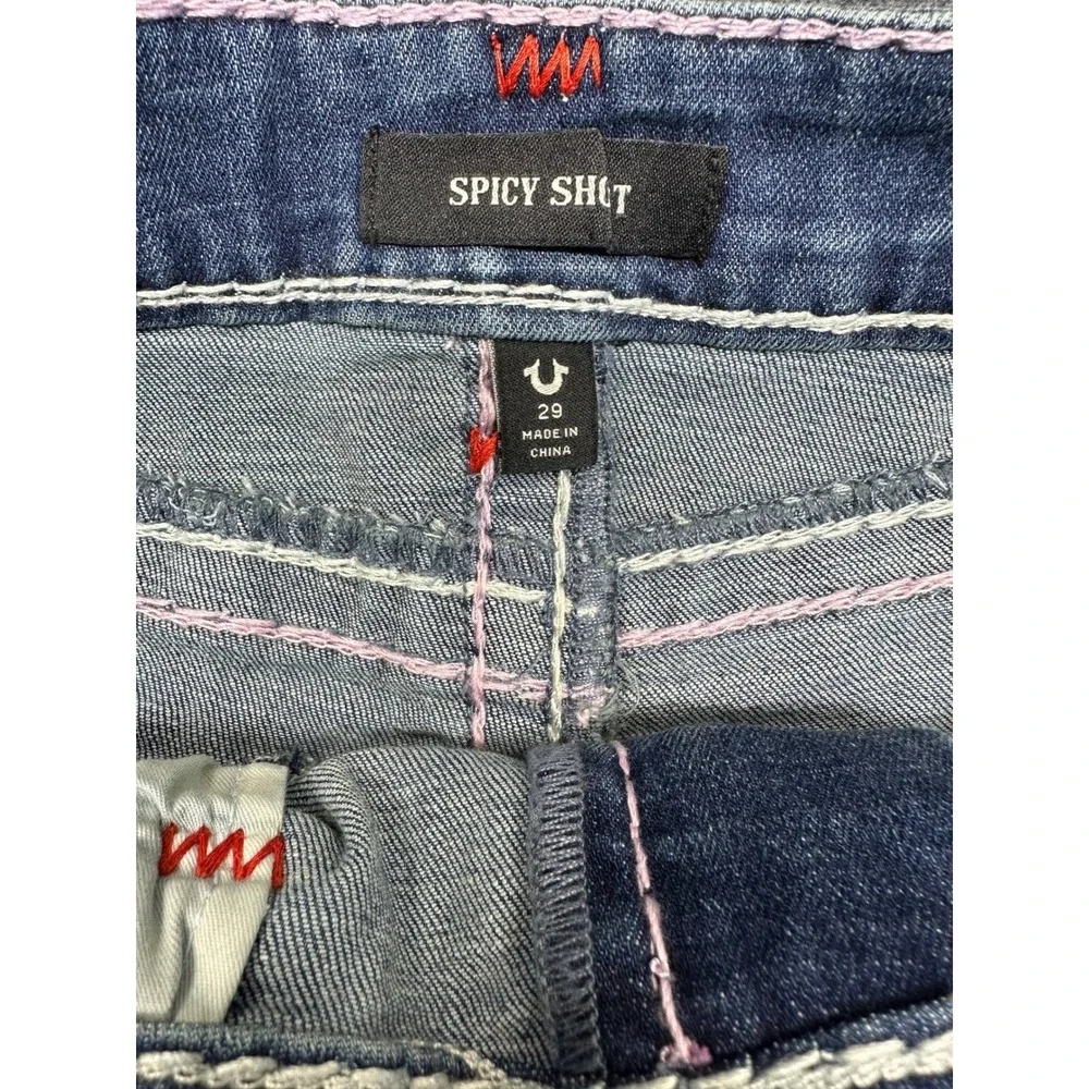 True Religion Spicy Short Flap Super T Denim Shorts Wave Lily Blue‎ W29 NEW